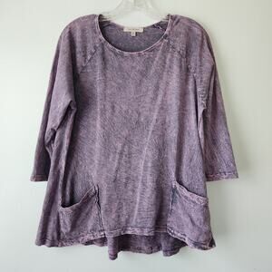 Jess & Jane Top Women's M Black Pink Mineral Wash Whimsigoth Boho Chic Relaxed